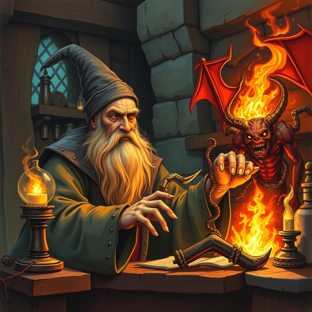 Wizard Conjuring Demon in Tower Laboratory