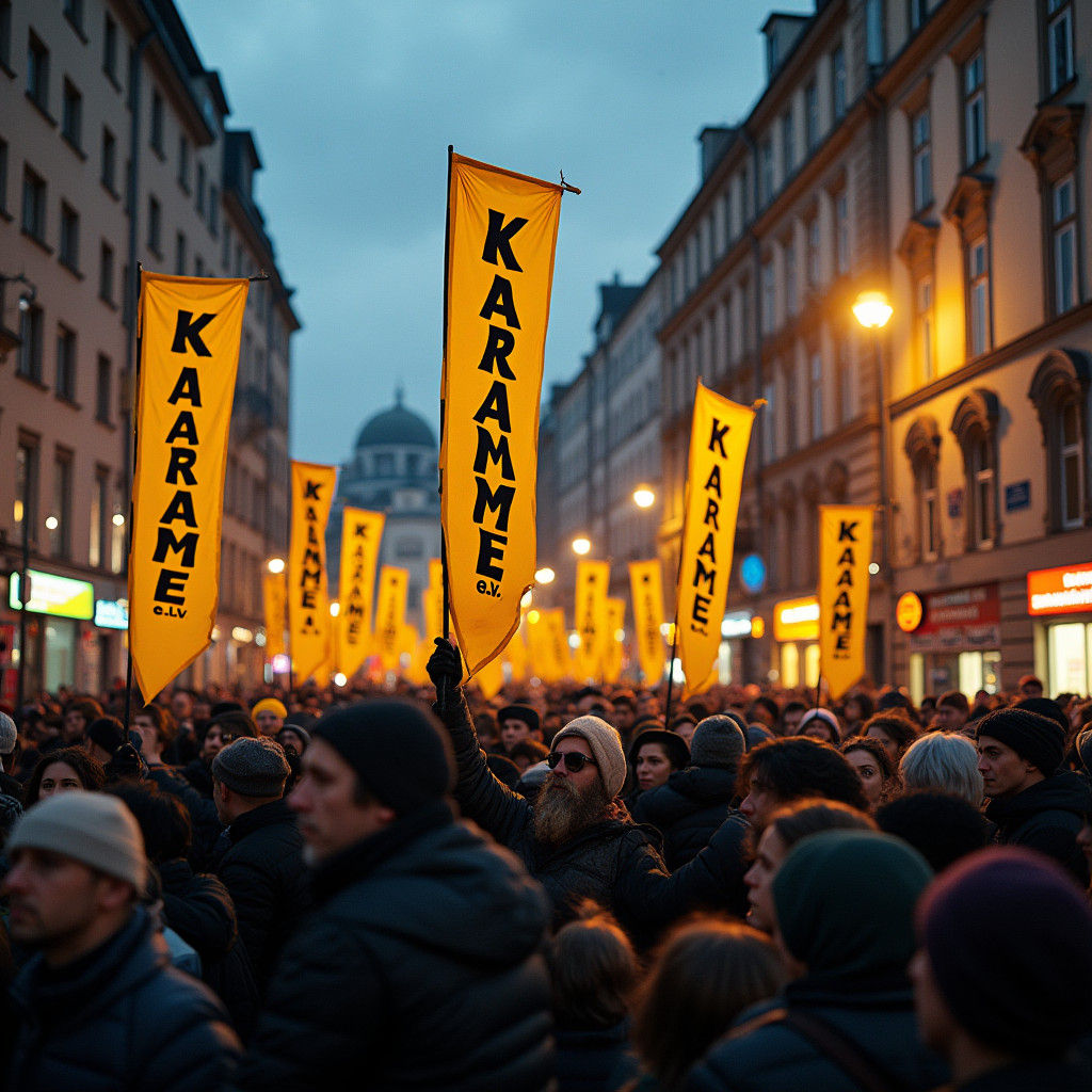 Vibrant Street Protest at Night in Graphic Style