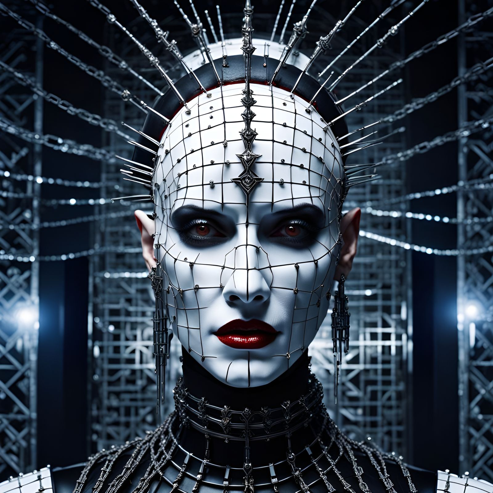 Cyborg Queen in Hellraiser Style, Hyperrealistic Render