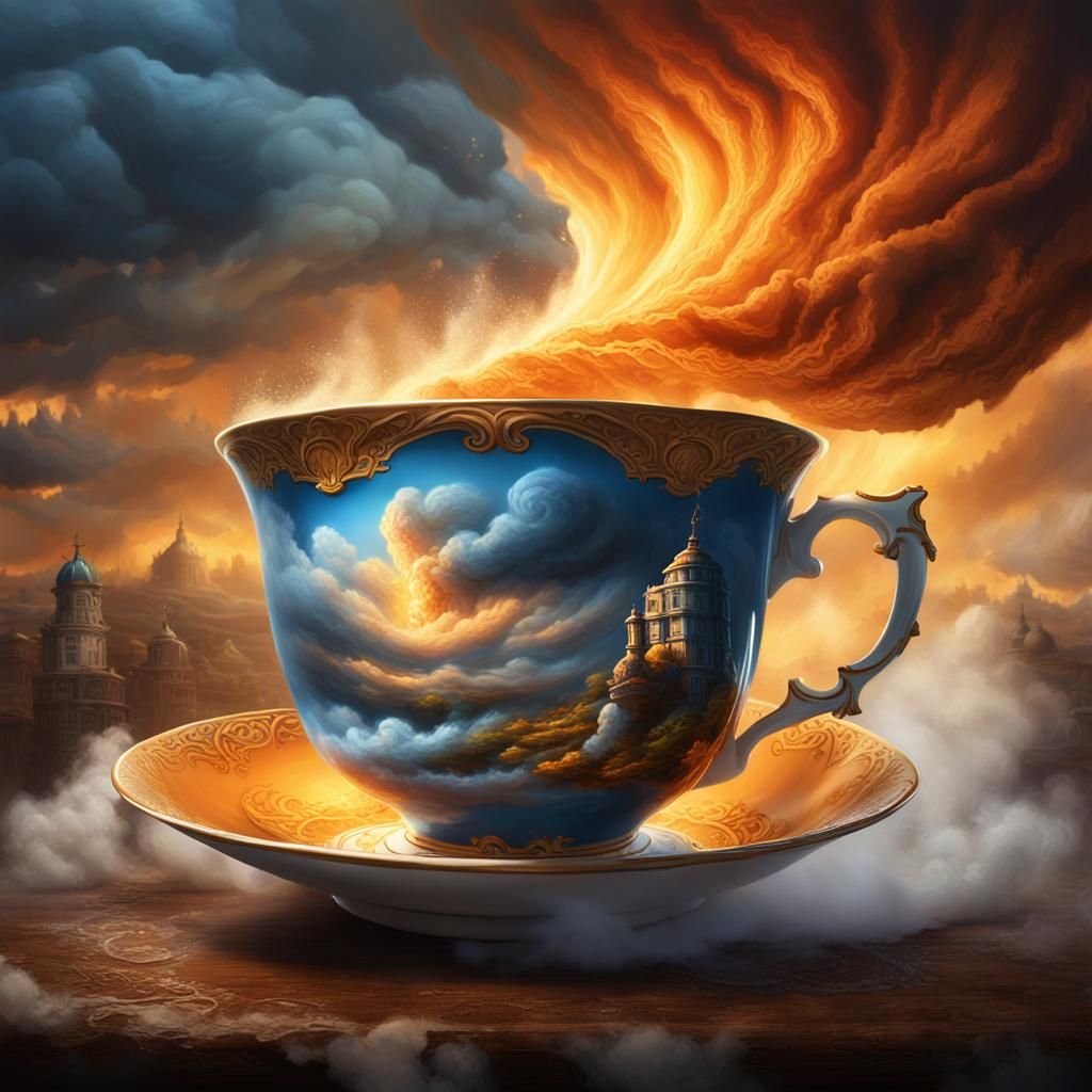 Tornado Teacup: Fantastical Matte Painting in Vibrant Colors