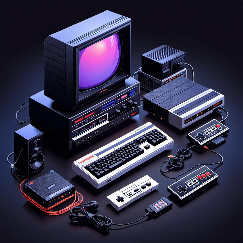 Detailed Isometric Pixel Art Gaming Computer Setup