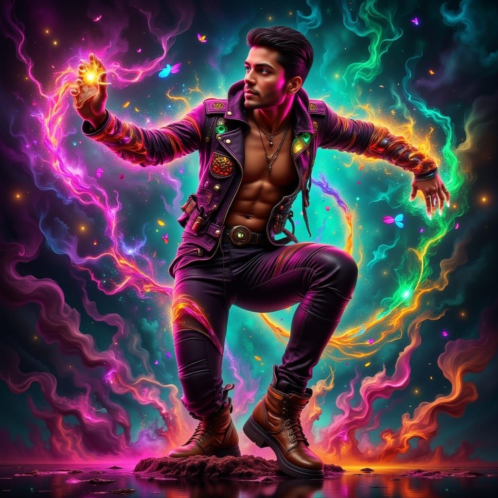 Neon-Lit Punk Rocker in Retro-Futuristic Splendor