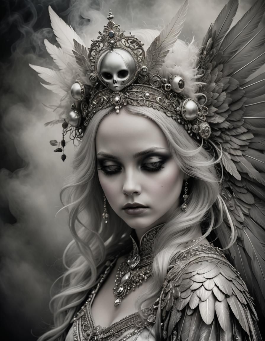 Sorrowful Angel Portrait in Black and White