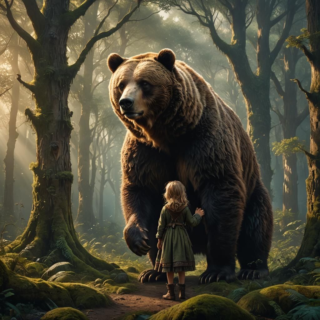 Enchanted Bear and Girl: A Digital Matte Painting