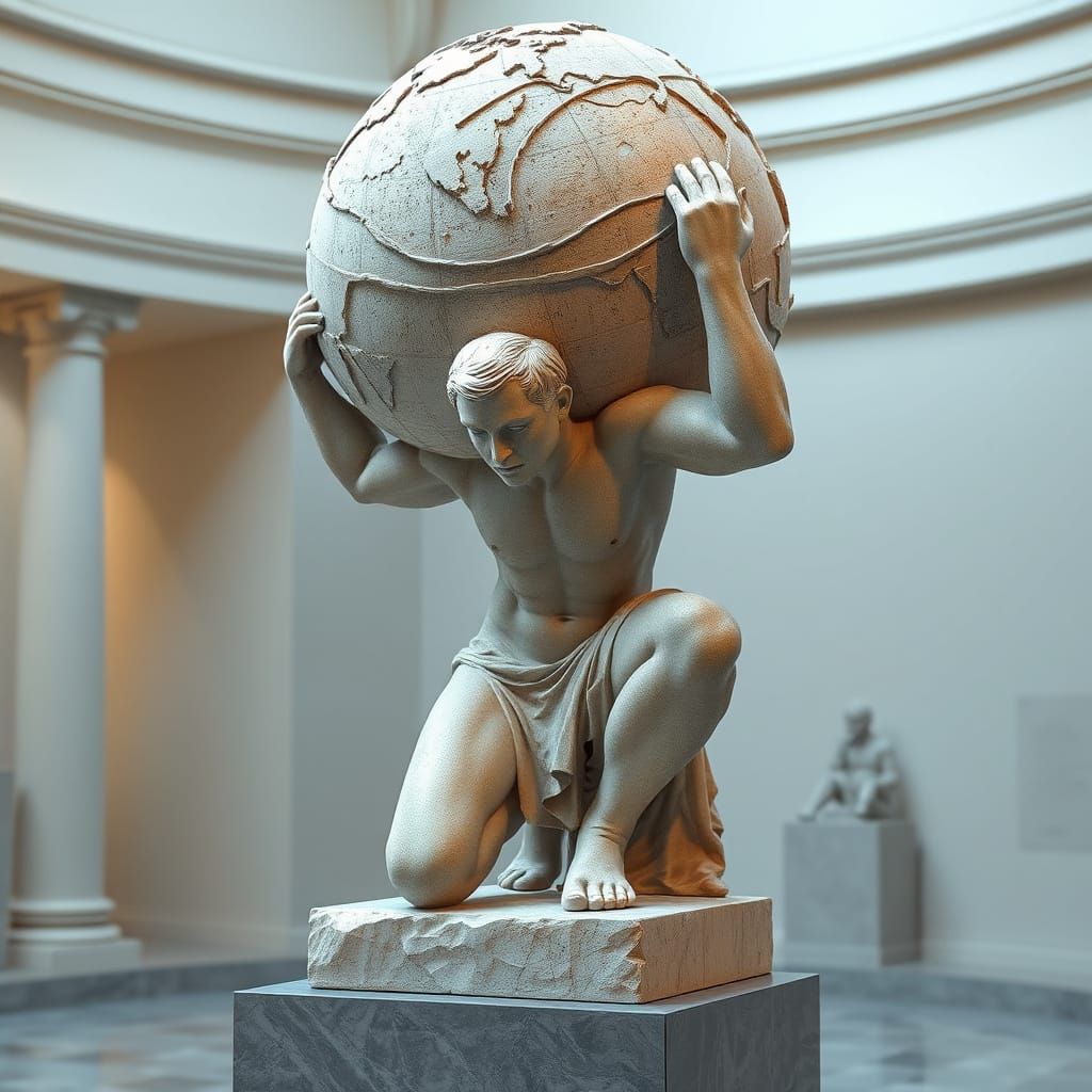 Atlas in Cubist Brutalist Stone Sculpture