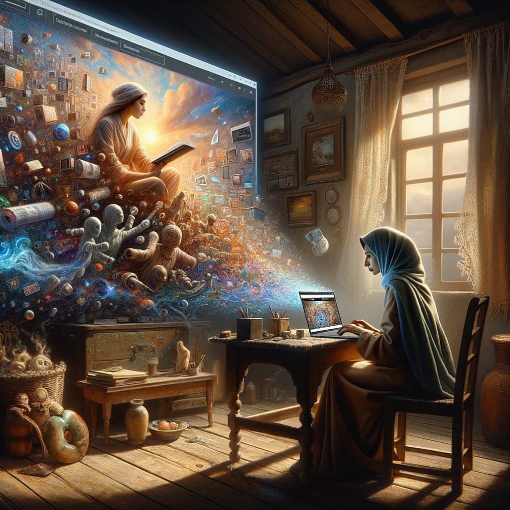 Woman's Cottage Filled with AI Art