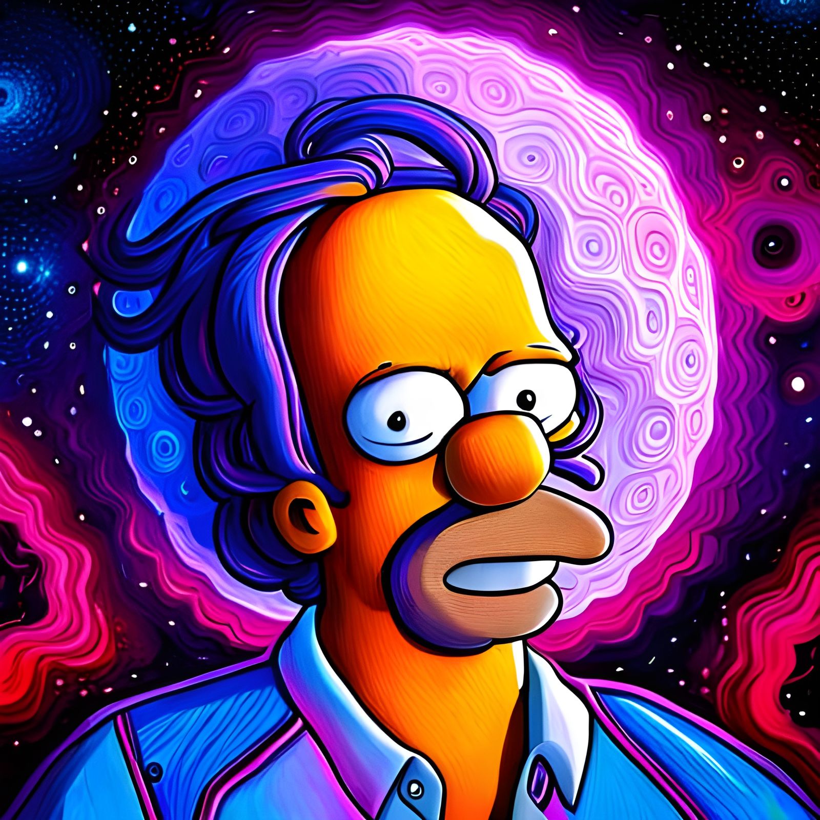 Psychedelic Homer Simpson in Cosmic Starry Galaxy