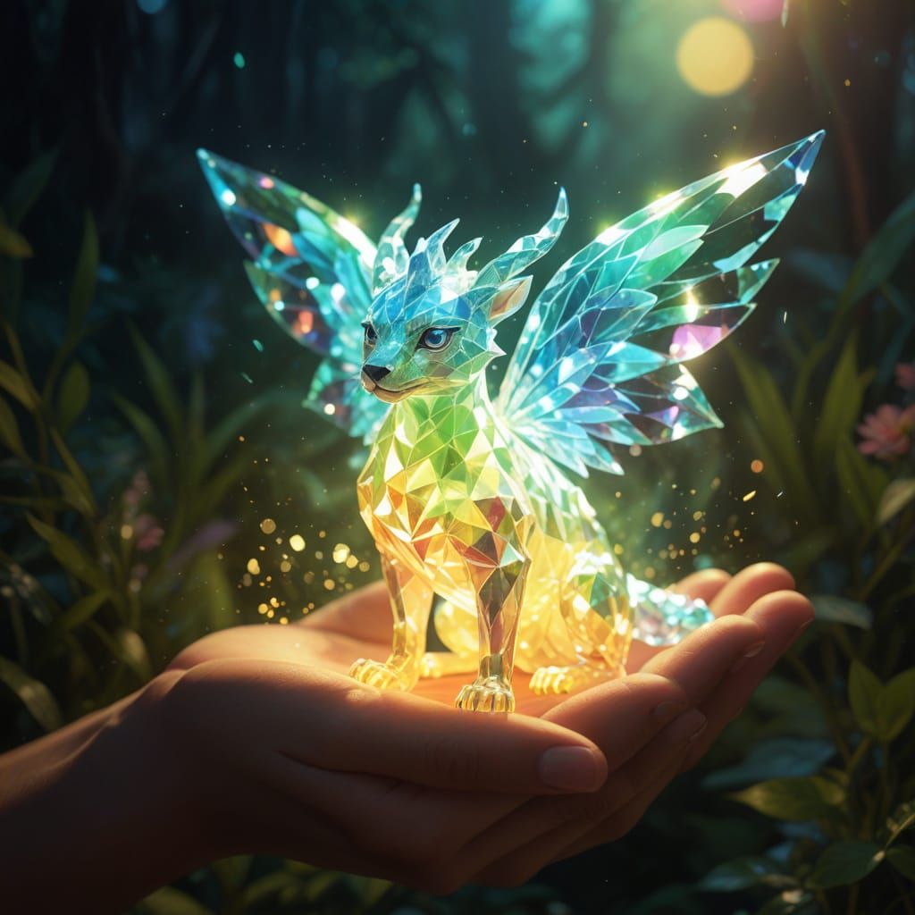 Iridescent Crystal Creature in a Surreal Style