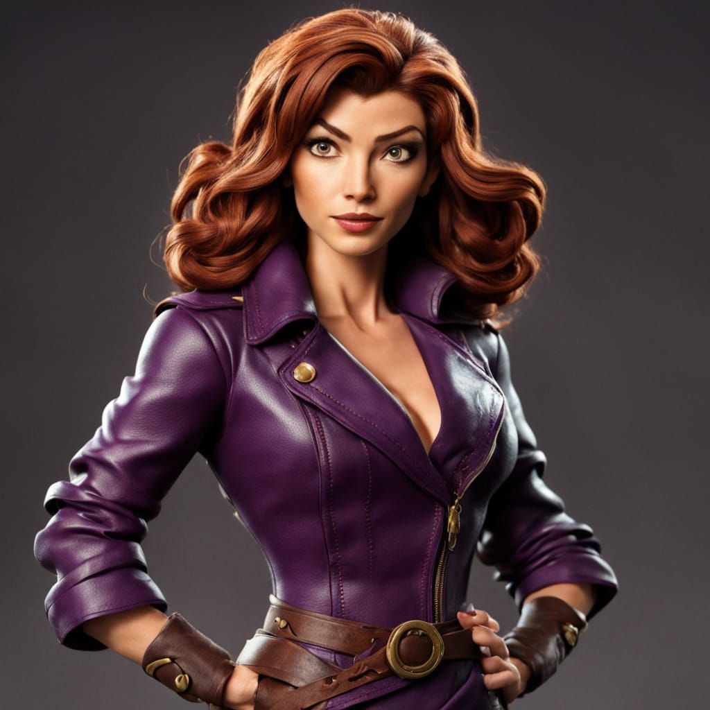 Megara Poses in Stylish Leather Outfit