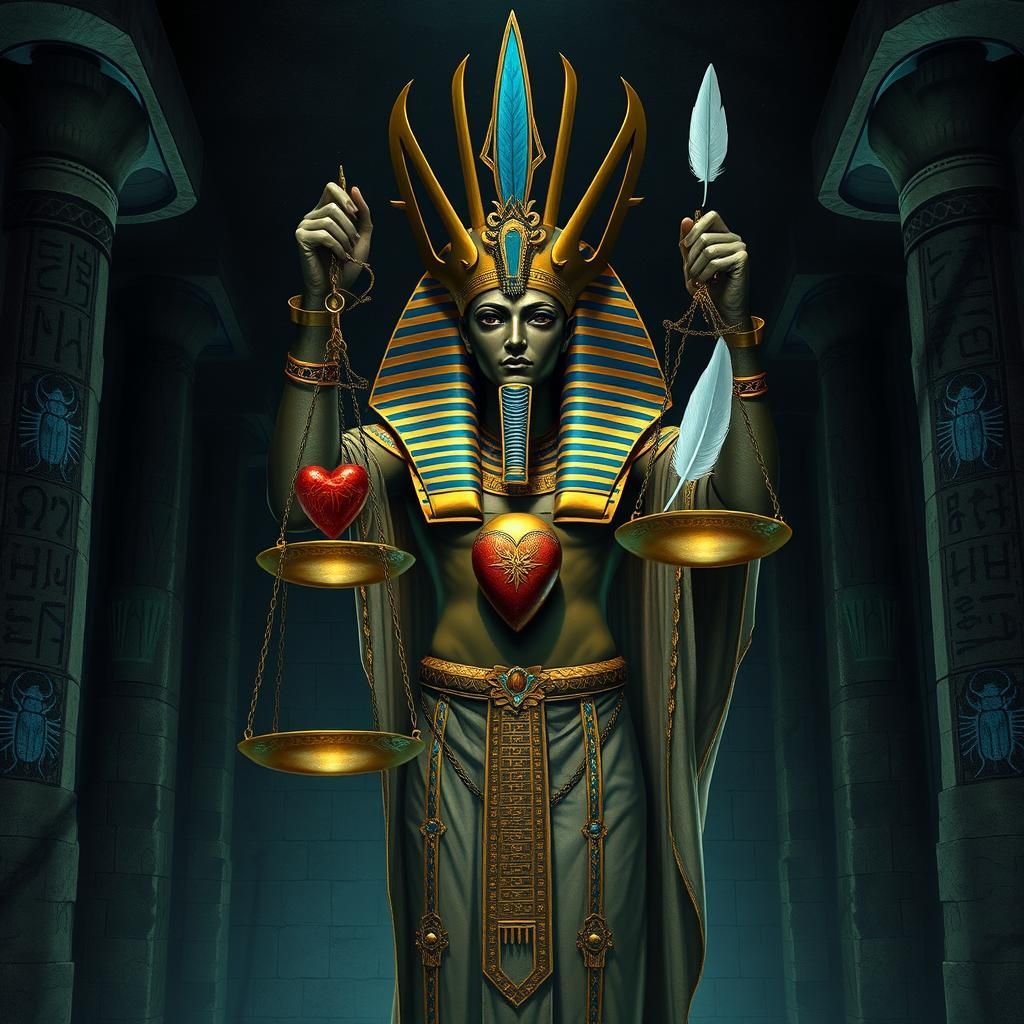 Osiris Weighing Heart in Egyptian Underworld