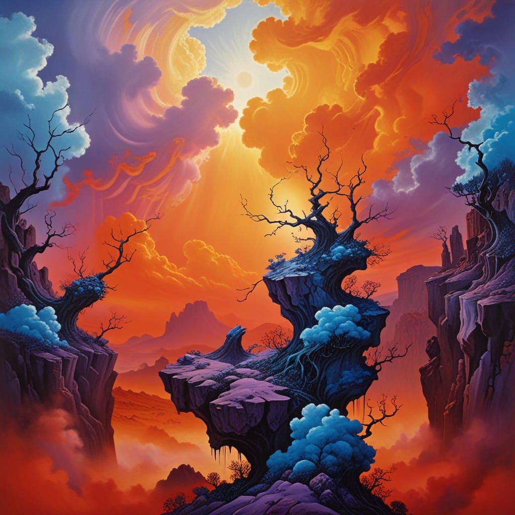 Dreamlike Surrealist Landscape in Vibrant Brushstrokes
