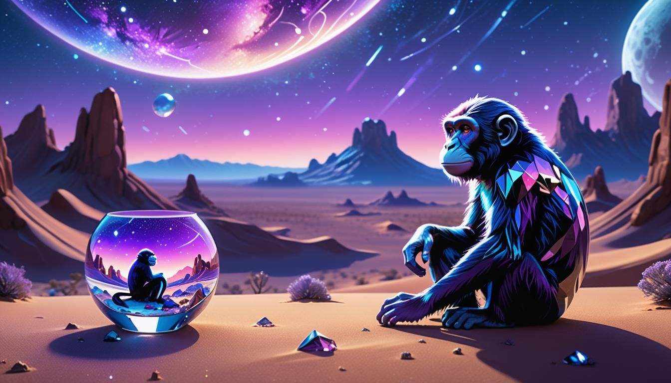 Crystal Monkey Under Milky Way, Fantasy Art