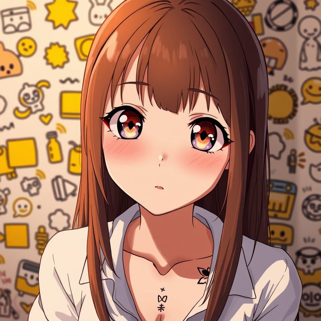 Anime-Inspired Young Woman with Vibrant Cartoon Background