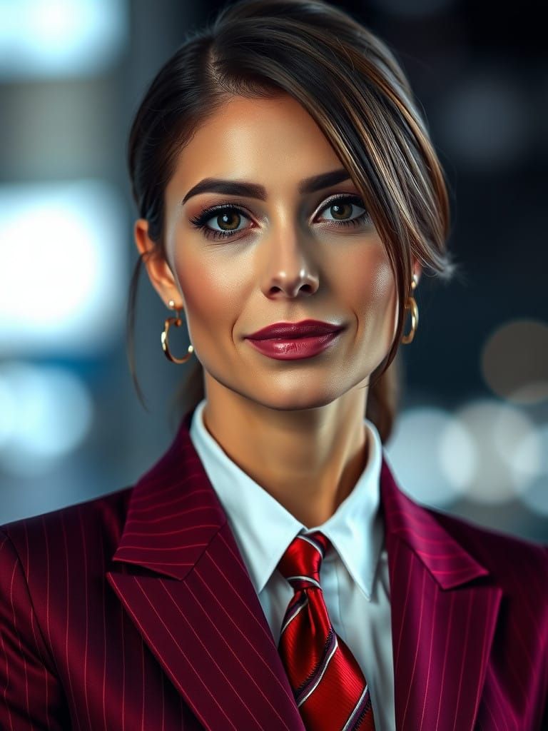 Elegant Professional Woman in Dark-Red Business Suit