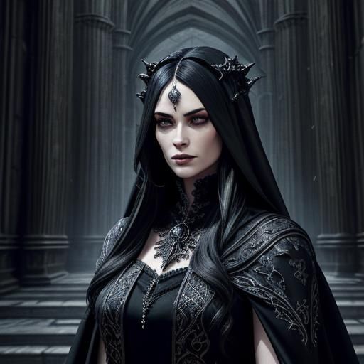 Gothic Woman in Cathedral: Hyper-Realistic Splash Art