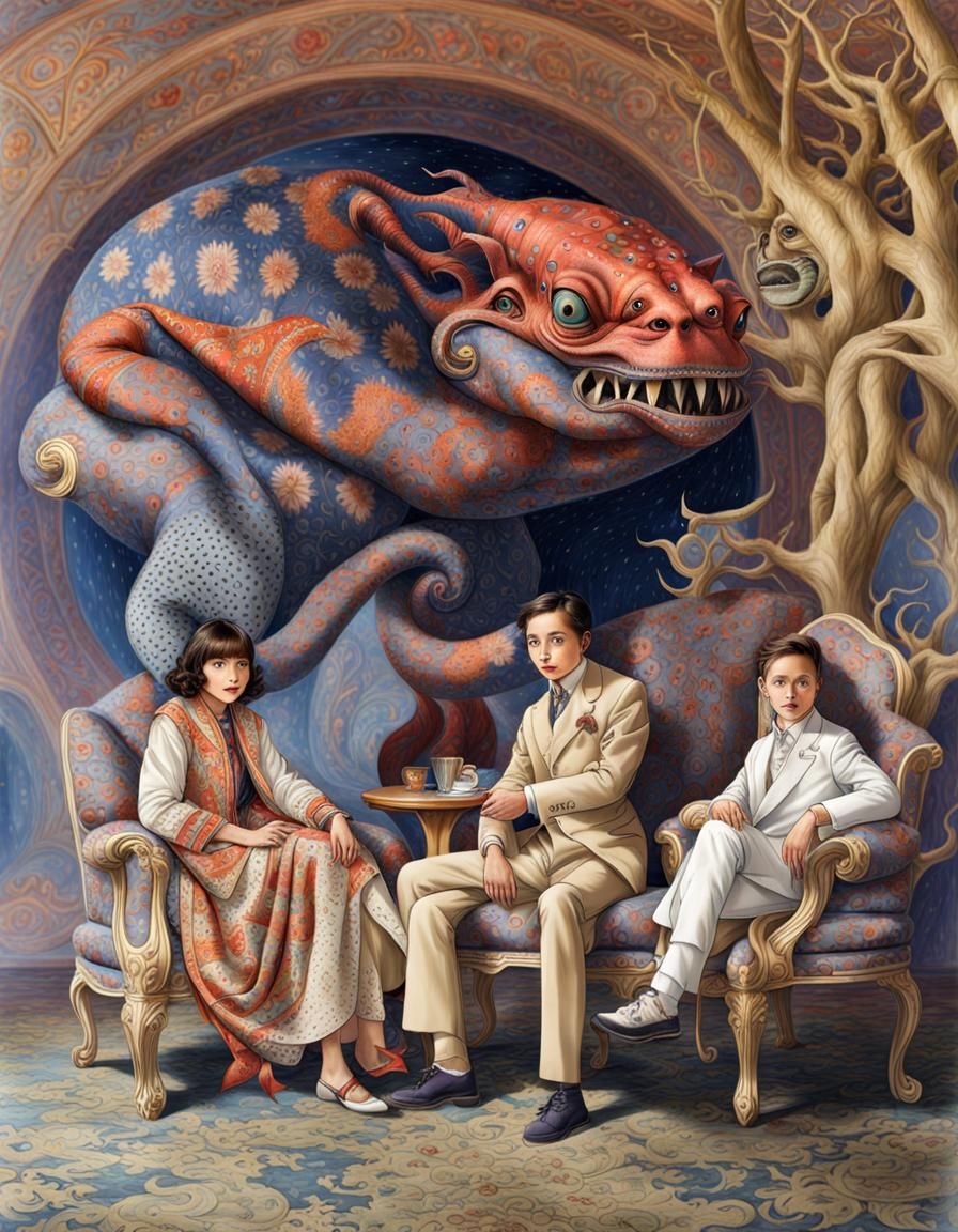 Surreal Alien Restaurant Celebration in Dreamy Style