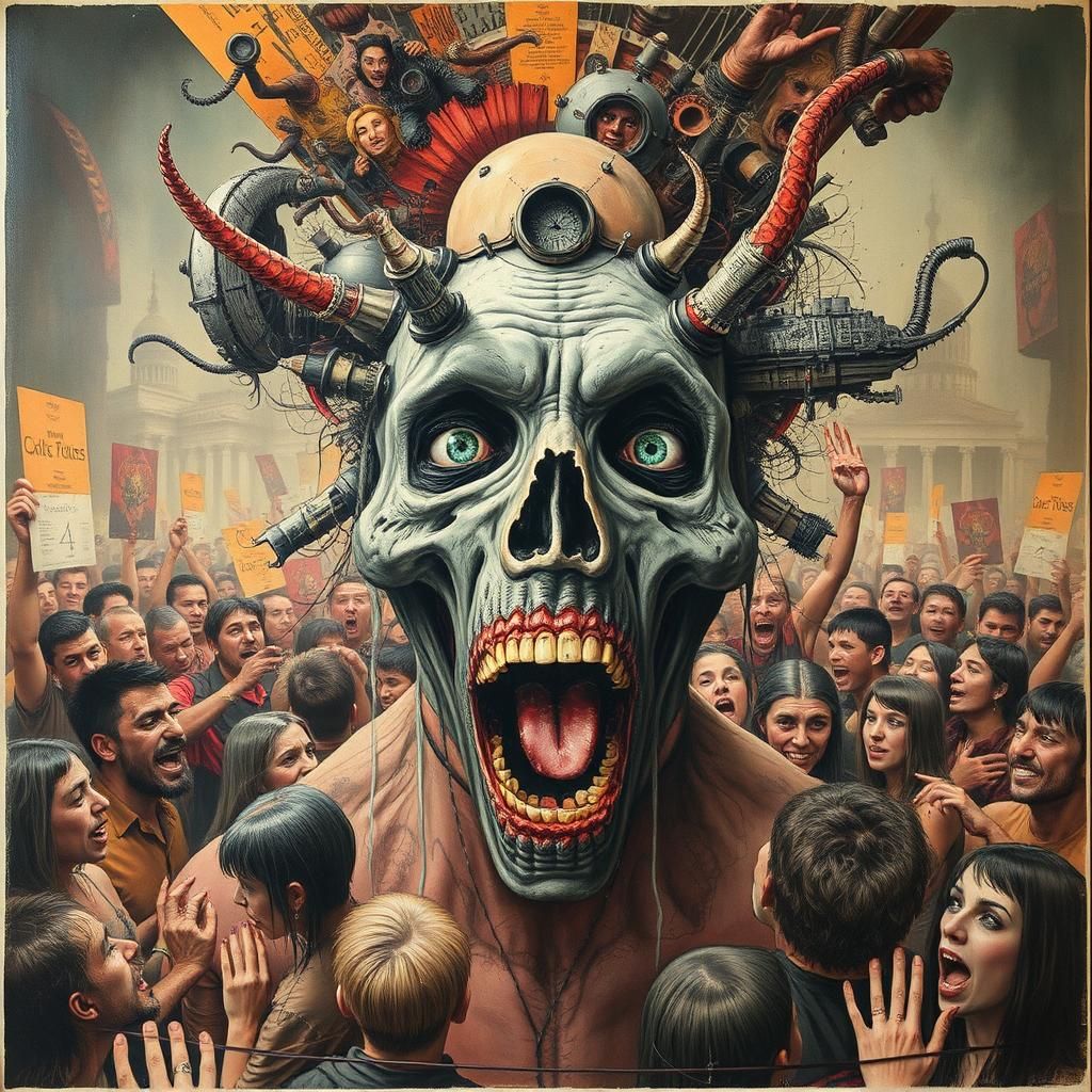 Chaotic Rioter Portrait in Surreal Dystopian Chamber