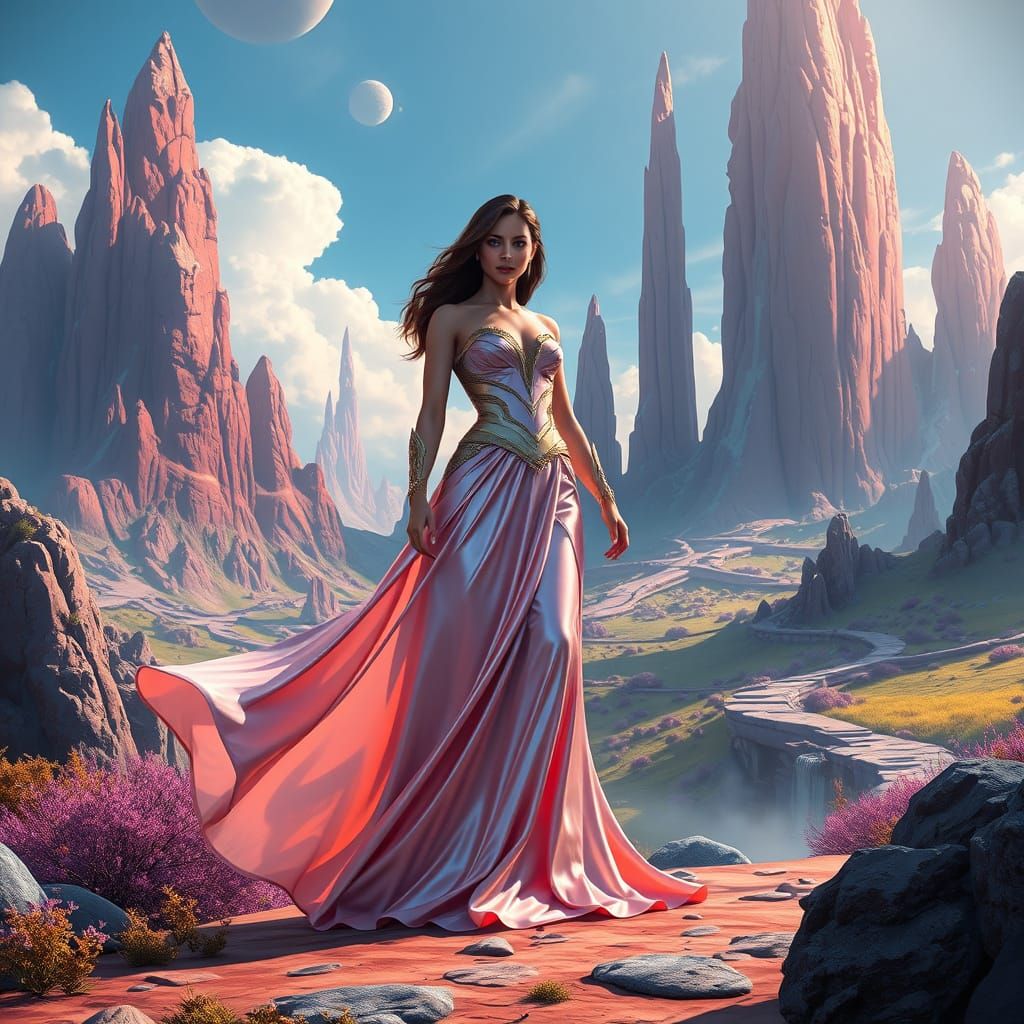 Ethereal Alien Goddess in a Kryptonian Gown