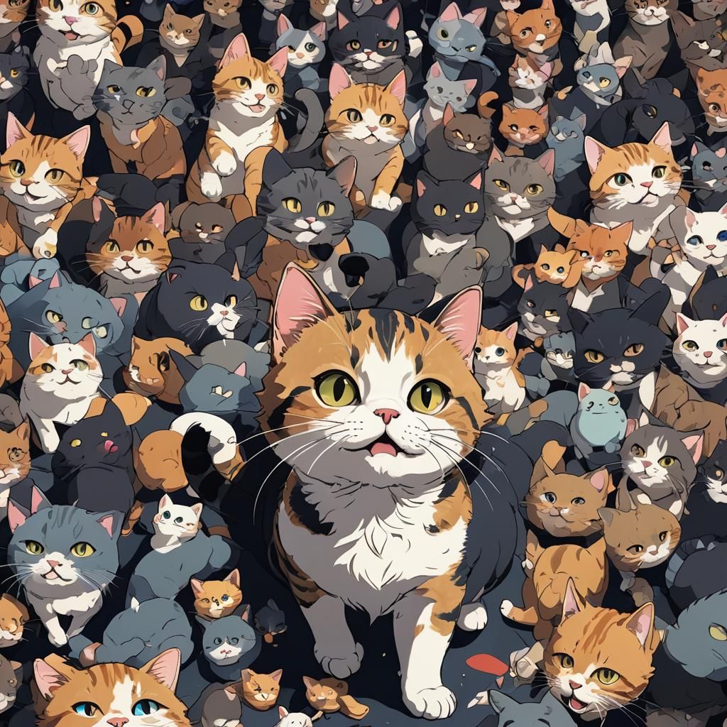 Silly Cat in Anime Manga Style