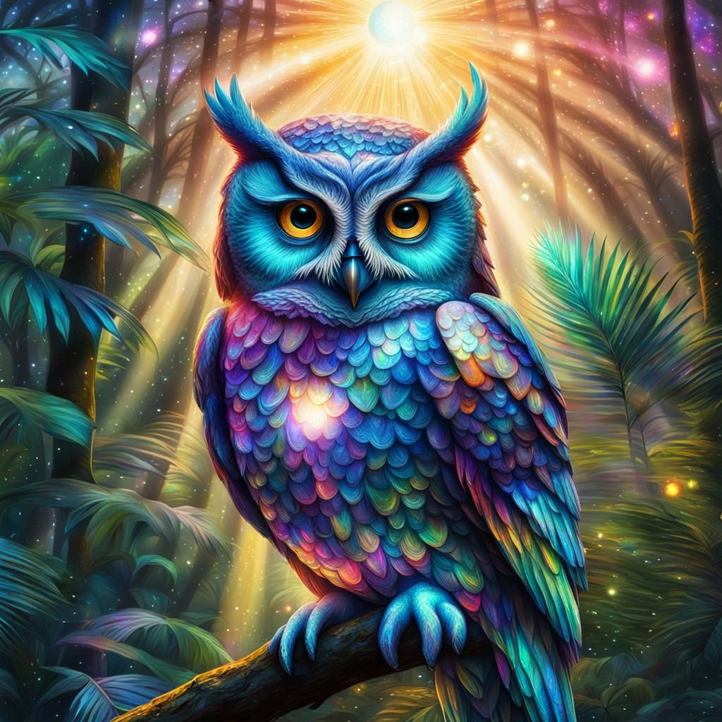 glass owls, in a tropical forest and shining sun