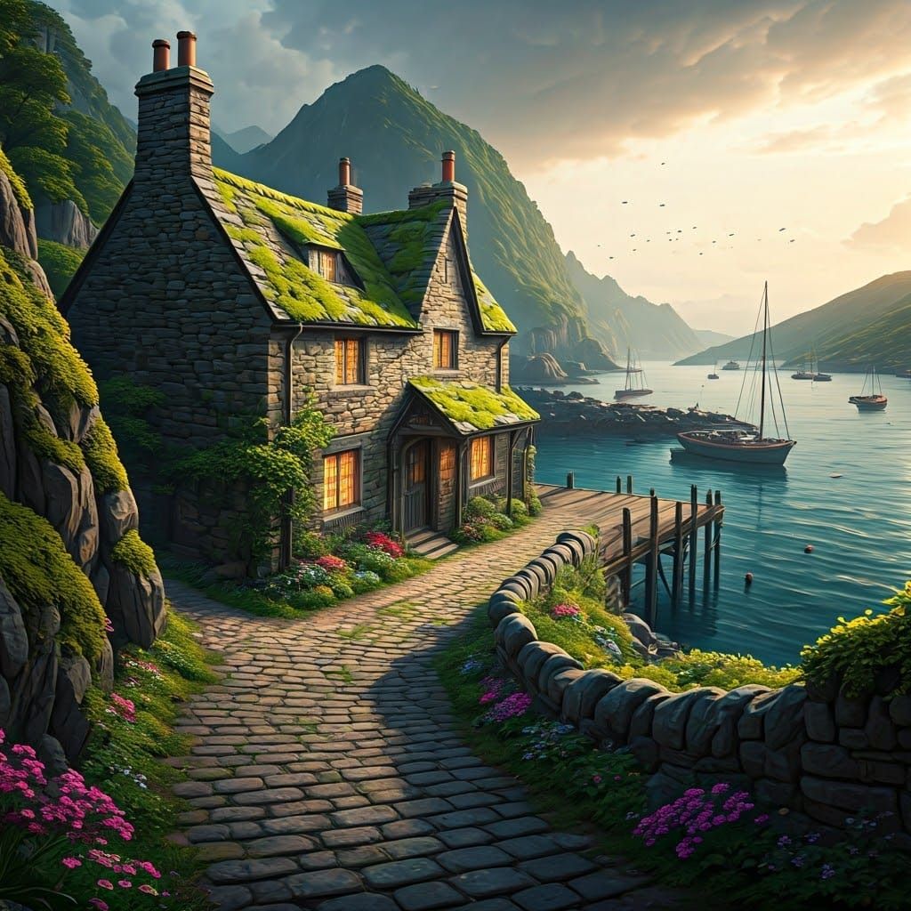 Rustic Stone Cottage Perched on Winding Hilltop, Overlooking...