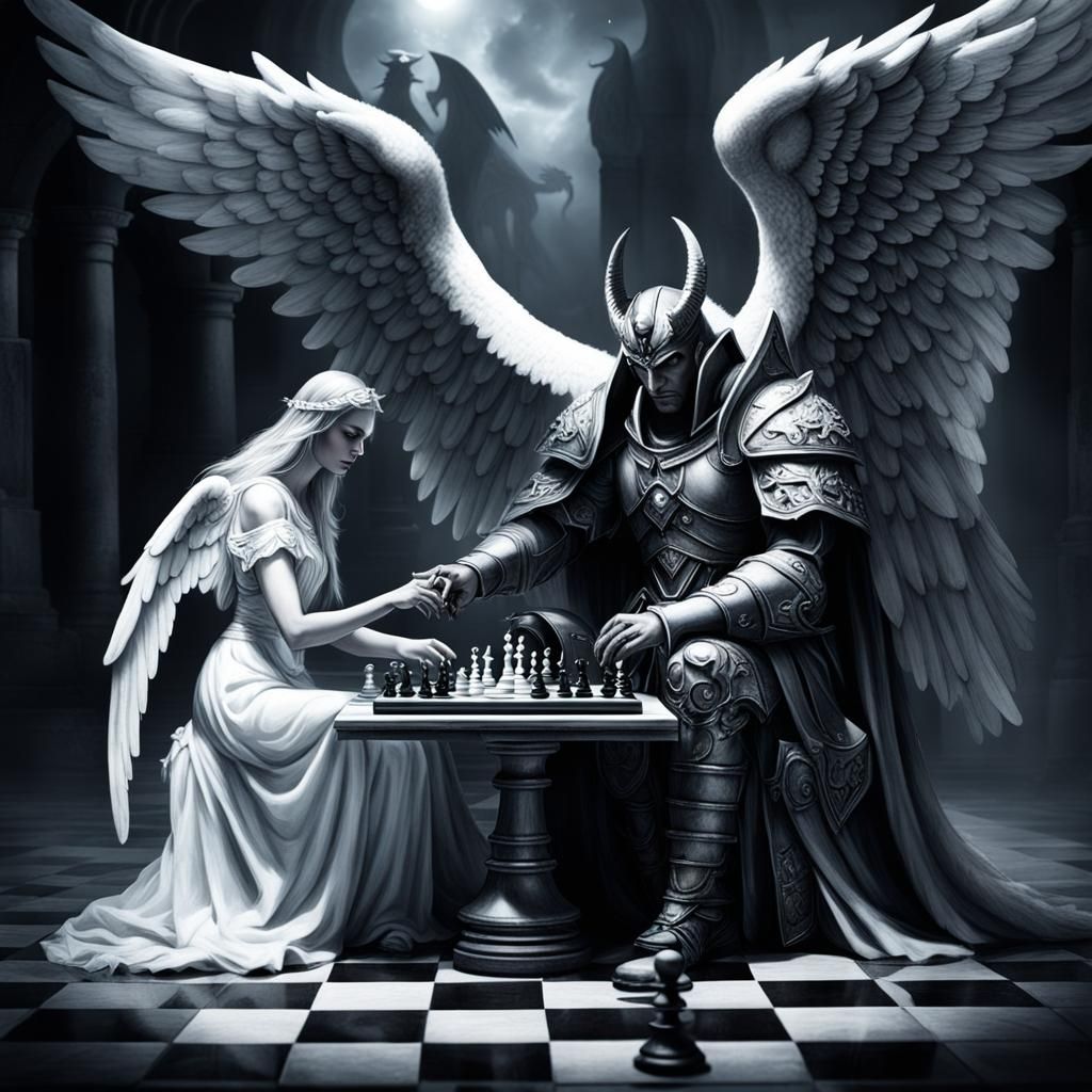Angelic Archangel Plays Chess with a Demon