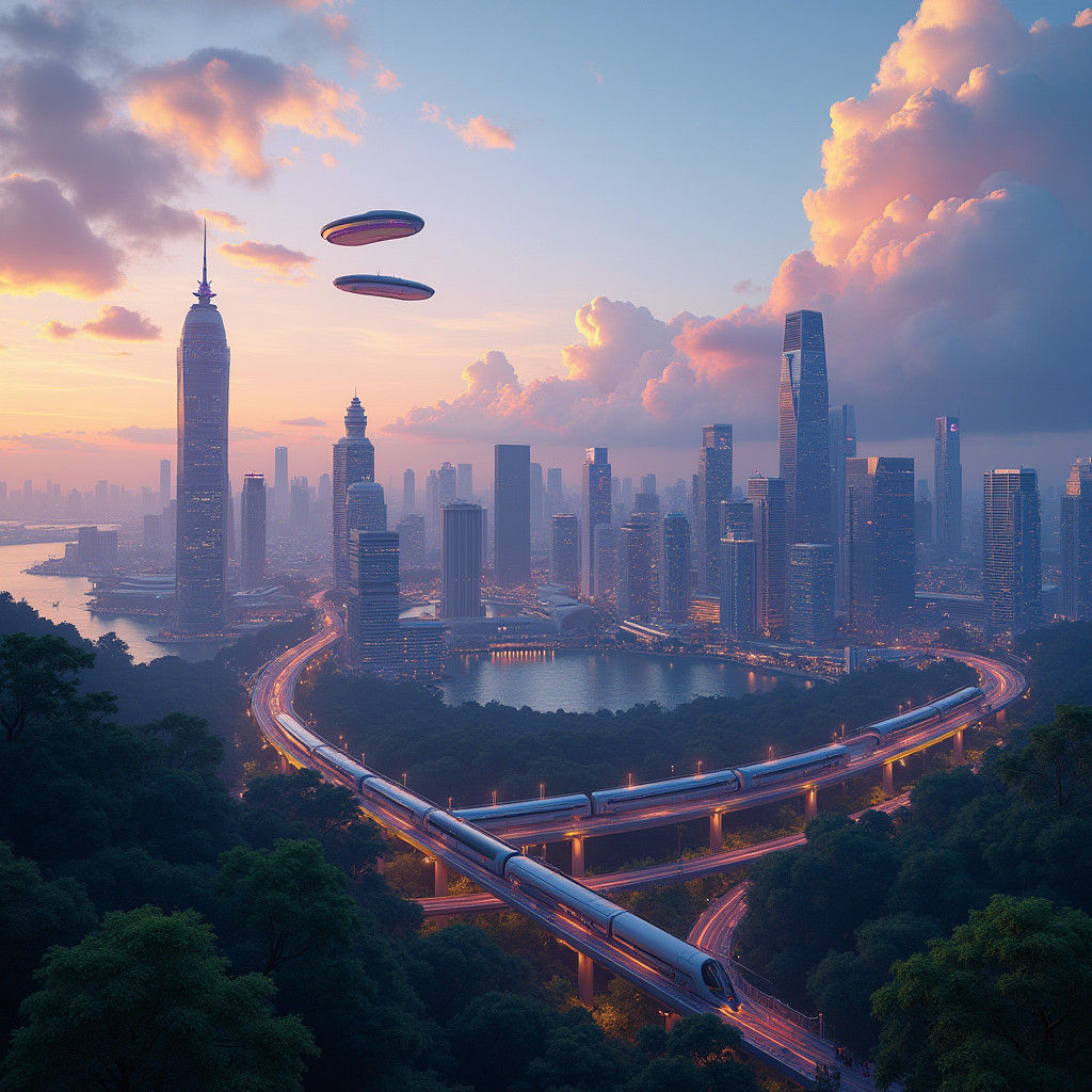 Futuristic Singapore Cityscape at Dusk: A Matte Painting