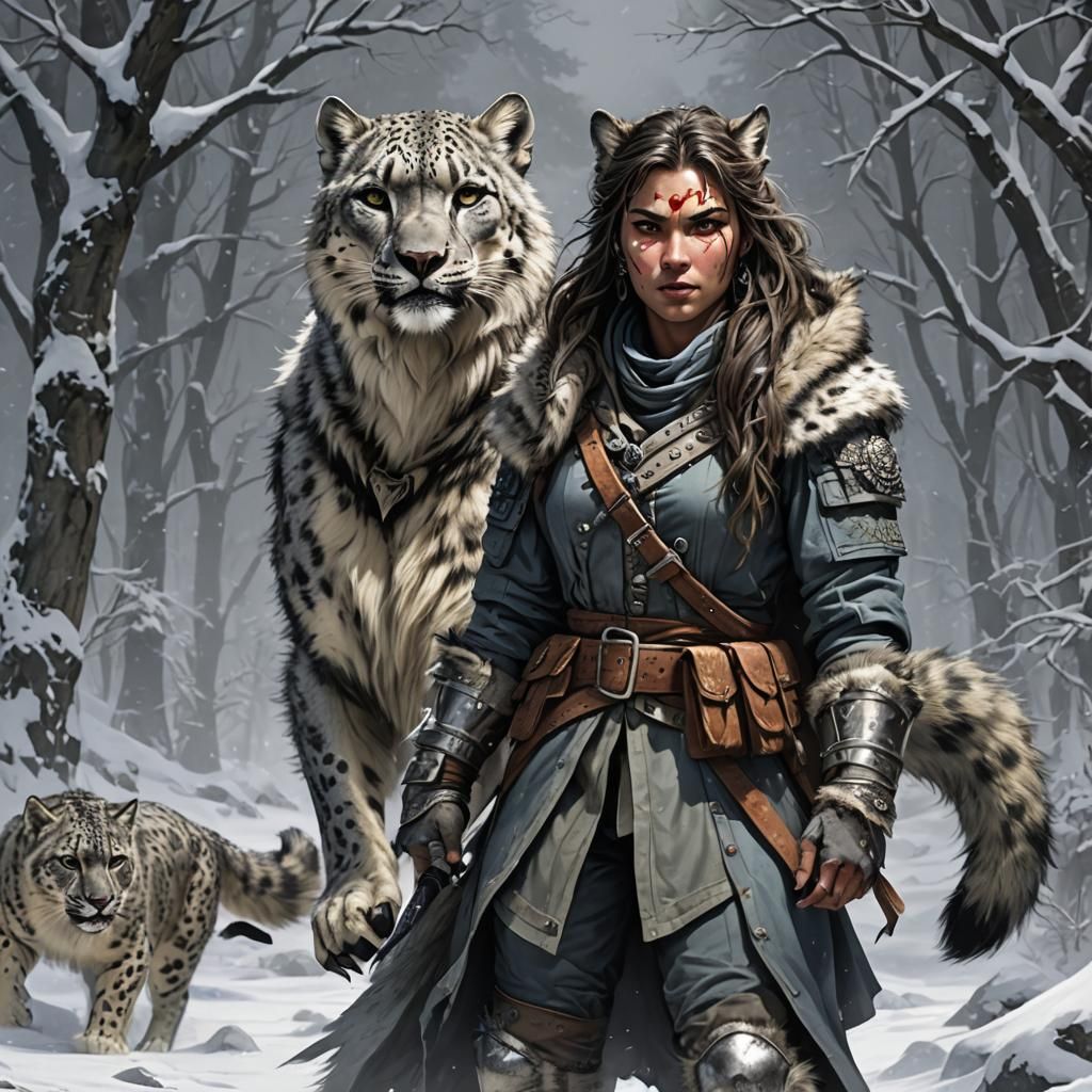 Snow Leopard Werewolf Warrior in Military Garb