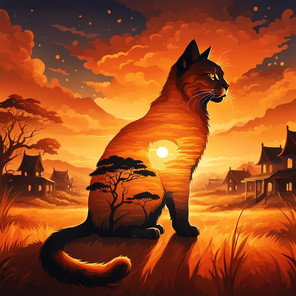 Orange Cat Silhouette Reveals Pride of Lions