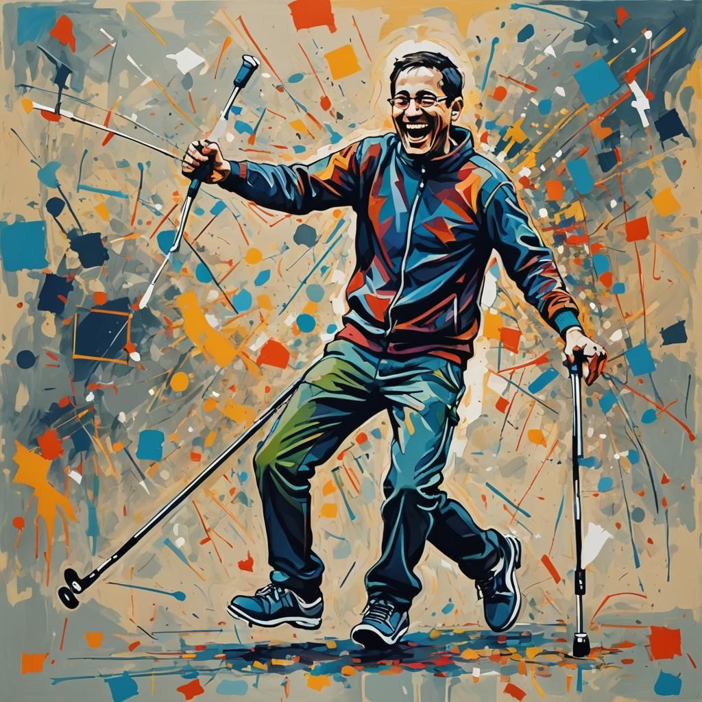 Joyful Disabled Person Dancing in Abstract Art