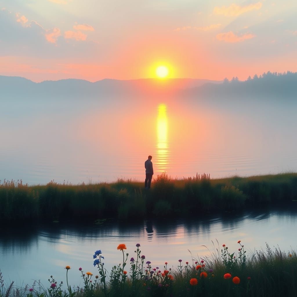 Ethereal Morning Glow on a Tranquil Lake