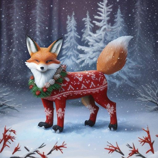 Vibrant Christmas Fox in Whimsical Winter Wonderland