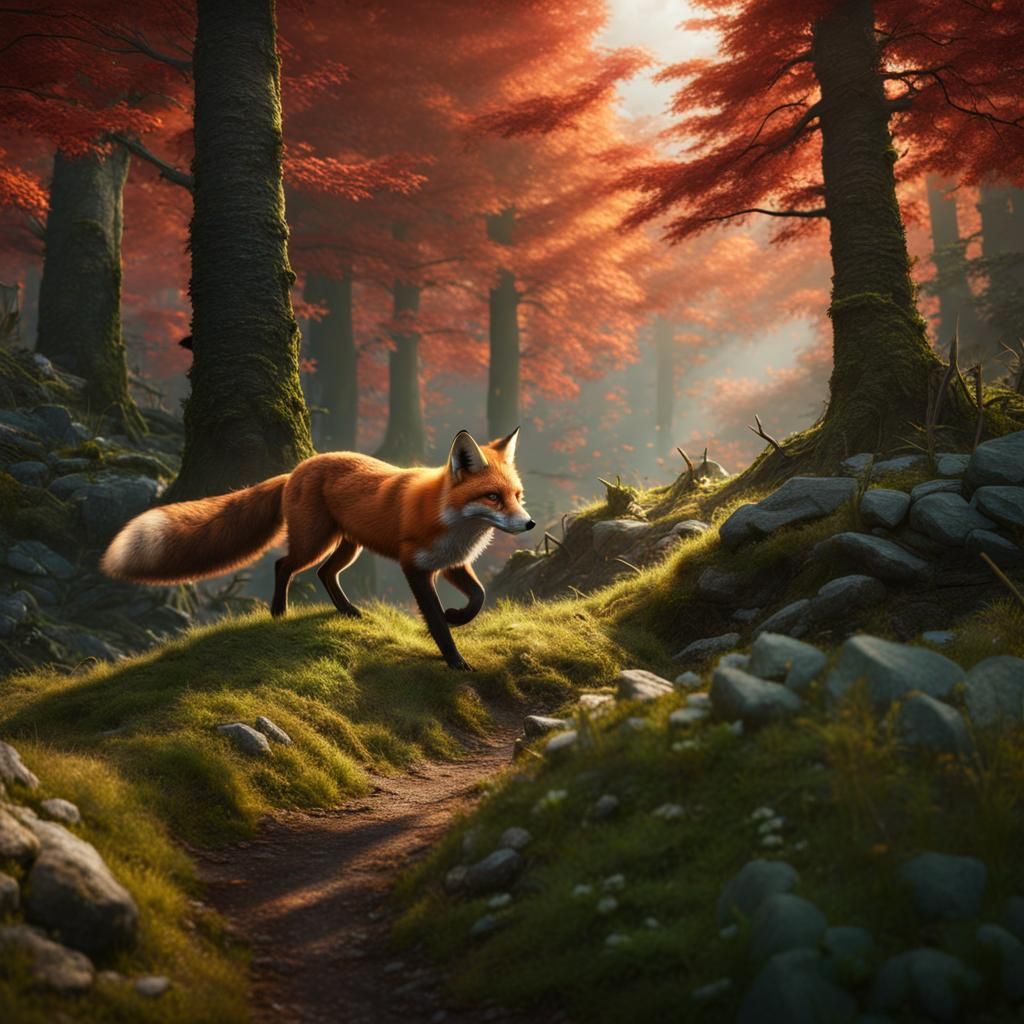 Red Fox Running: Detailed Matte Painting