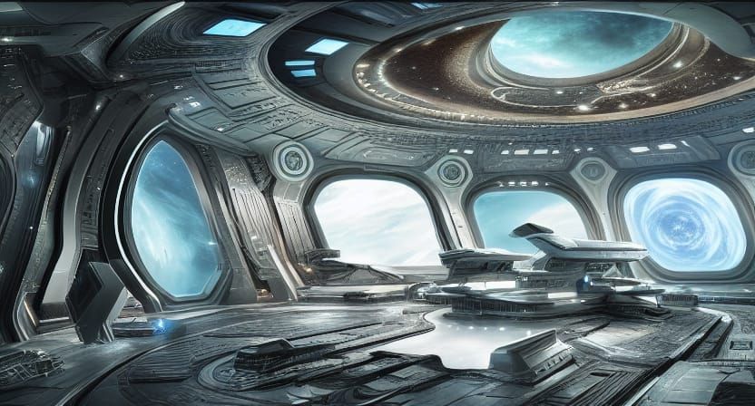 Alien Spaceship Interior with Galaxy View in 3D