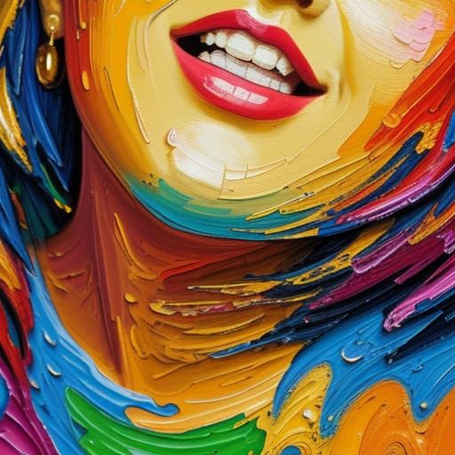 Joyful Woman Portrait in Neo-Impressionist Style