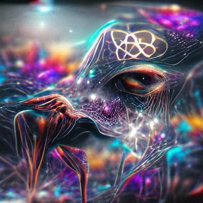 Holographic Astral Entity in Mixed Media Style