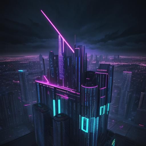 Synthwave Castle with Neon Lights in Fauvist Style