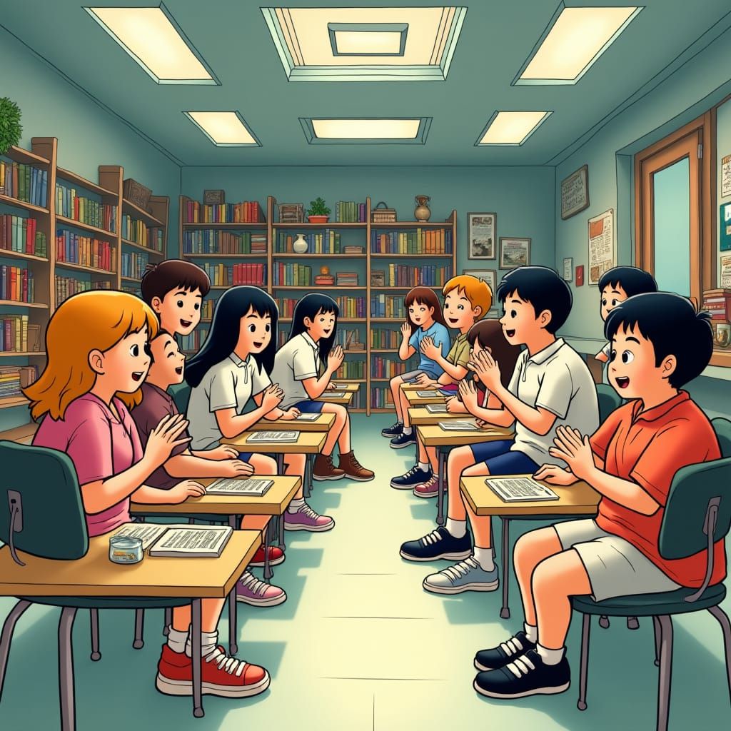 Cartoon Campus Club Activities in Whimsical Style