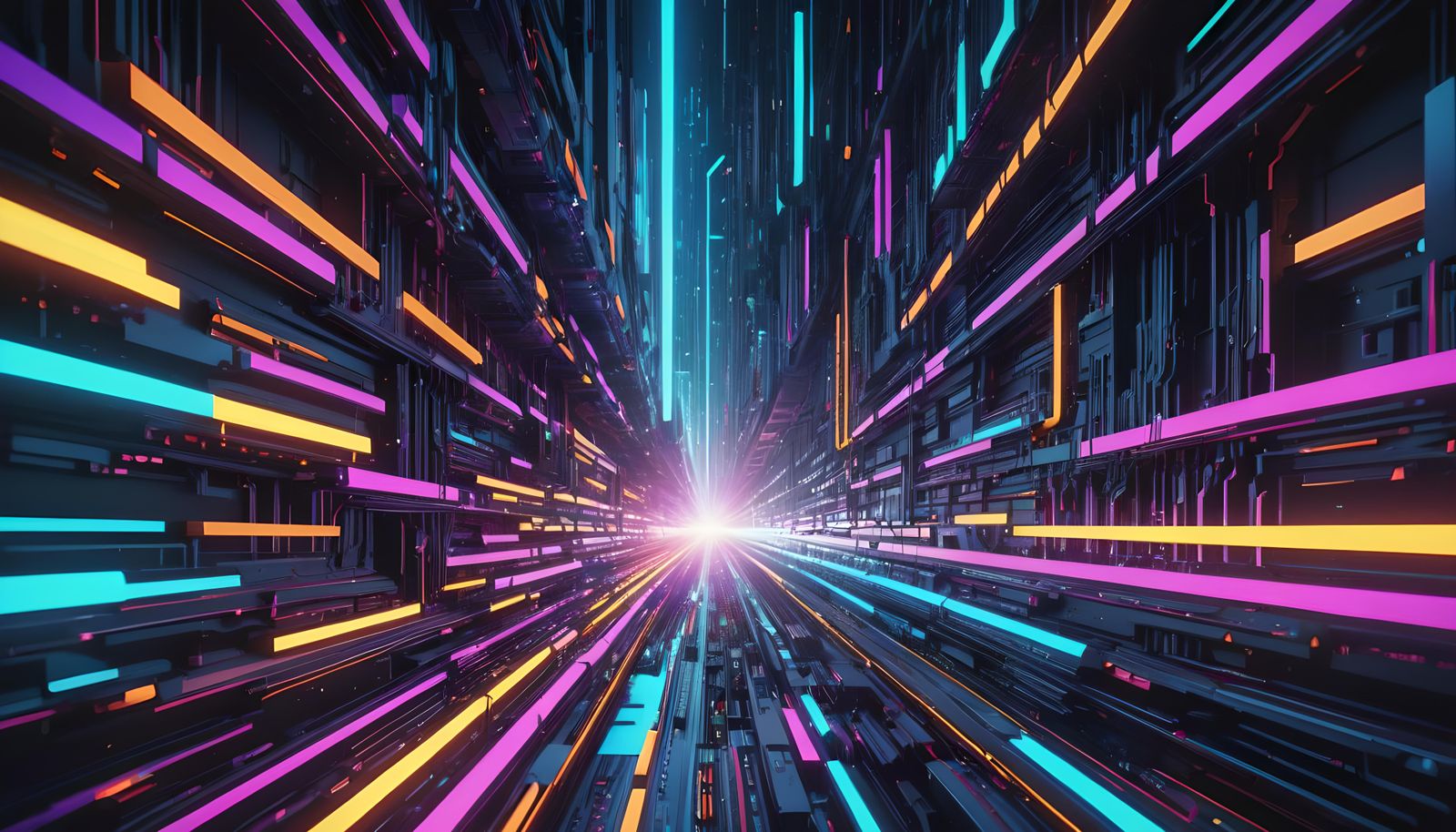 Glitched Computer Code in Neon Synthwave Style