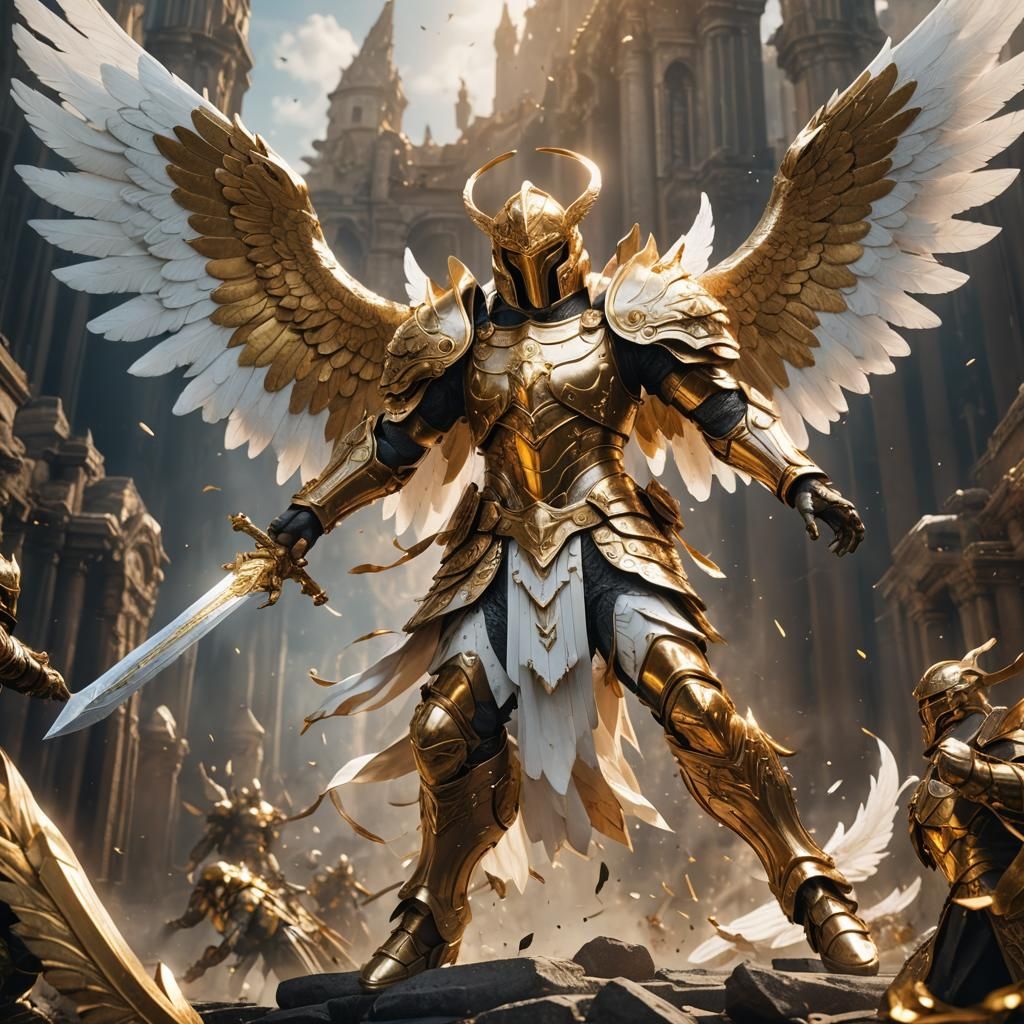 Heavenly Angel in Golden Armor, Fantasy Art