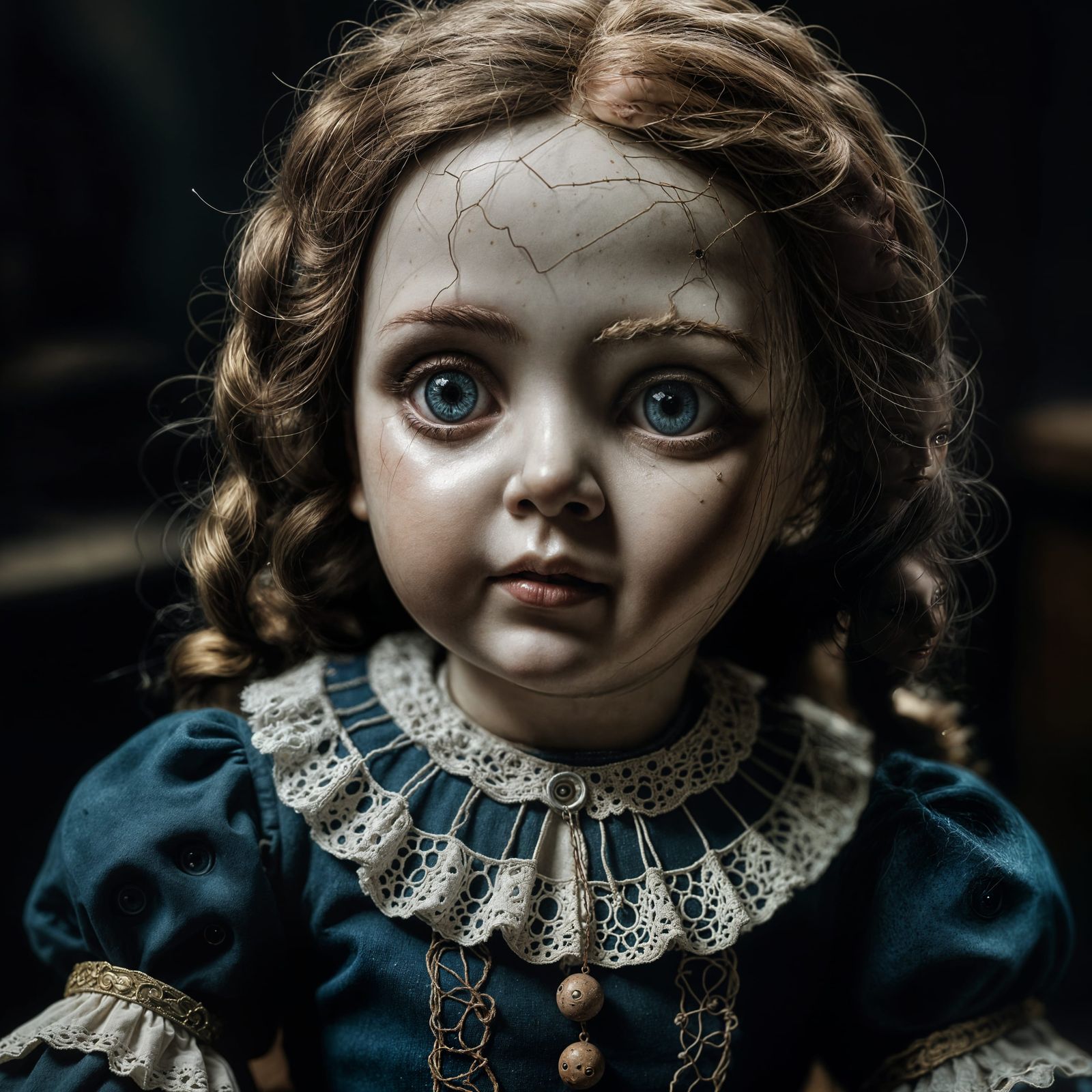 Creepy Antique Doll with Glowing Eyes