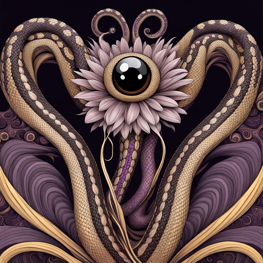 Daisy Snake with Tentacles: Neo-Primitivism Line Art