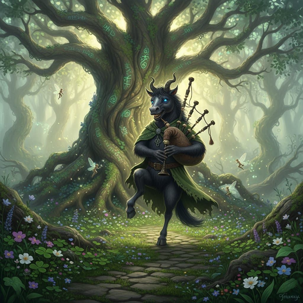 Celtic Puca Pooka Dancing in Mystical Forest
