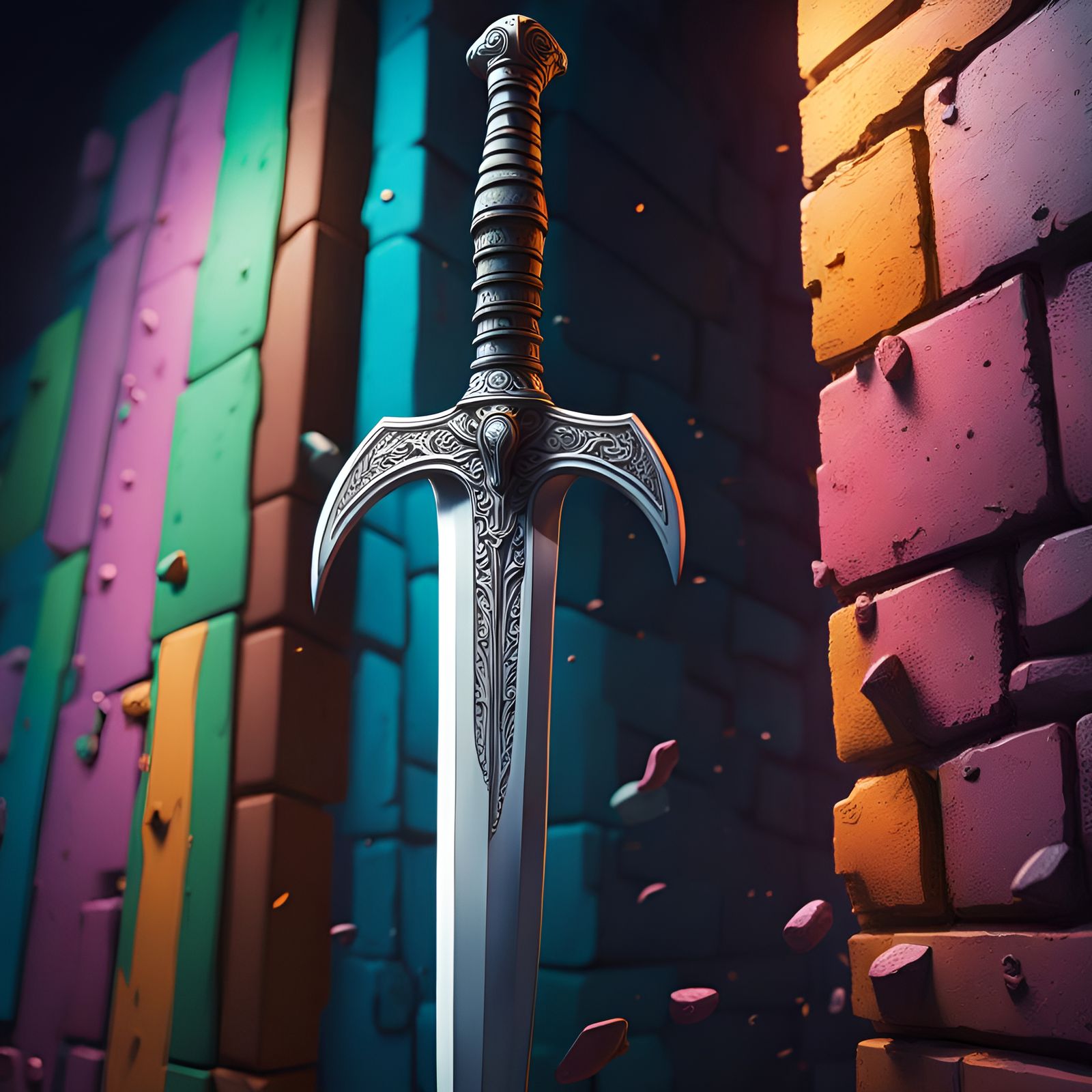 Alien Inscribed Sword Emerges from Wall