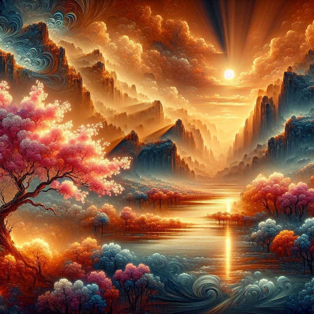 Epic Japanese Blossom Landscape with Origami Details