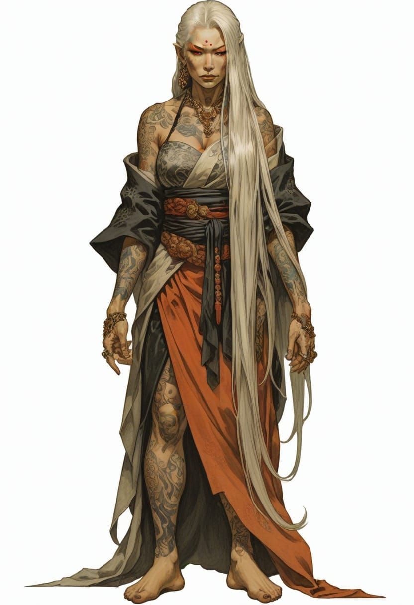 Sorceress of Ancient Japan in Cyberpunk Style