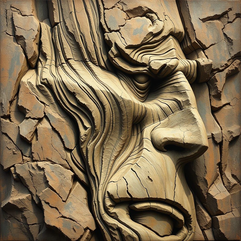 Surrealist Landscape with Abstract Face