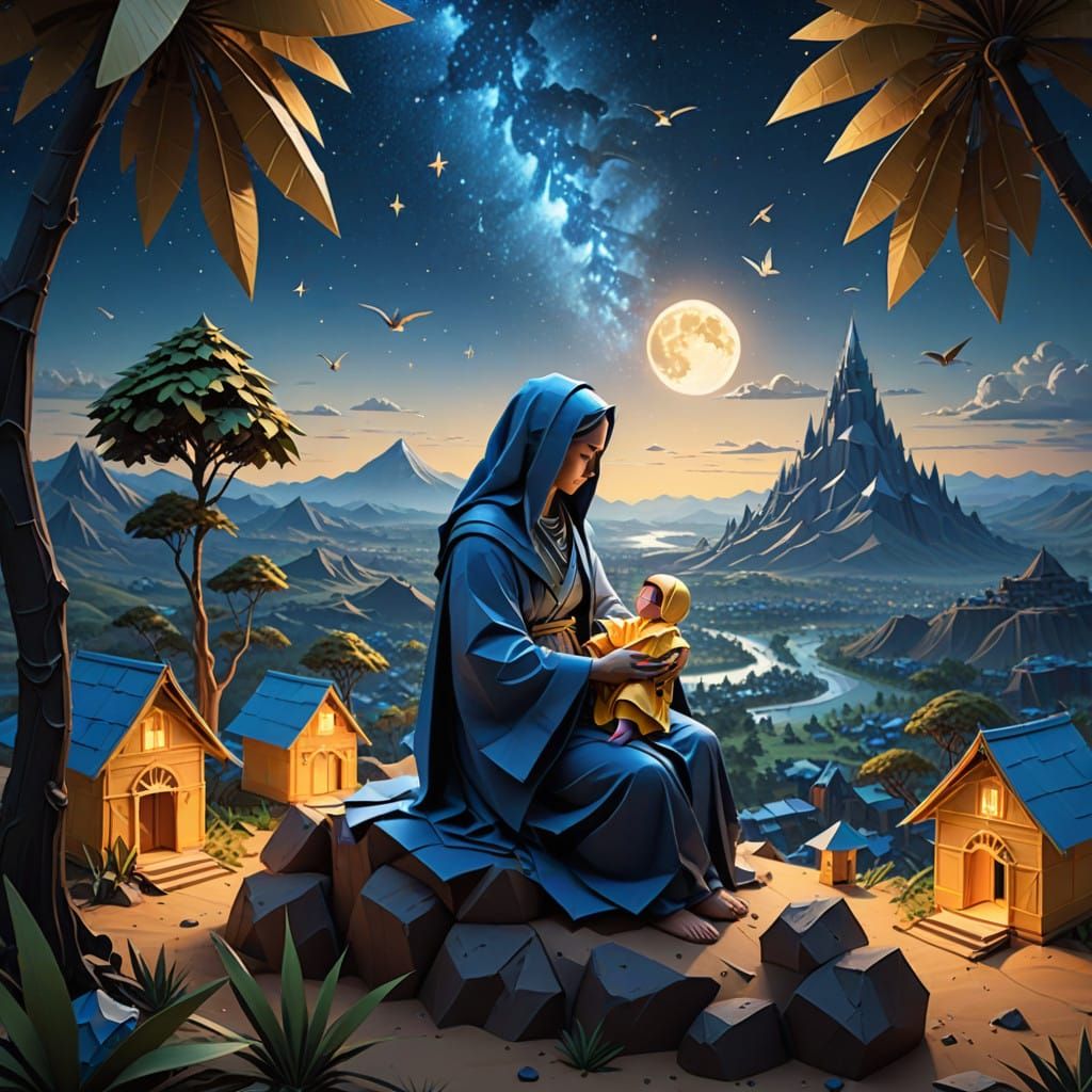 Virgin Mary and Infant Jesus in Delicate Origami Jerusalem L...