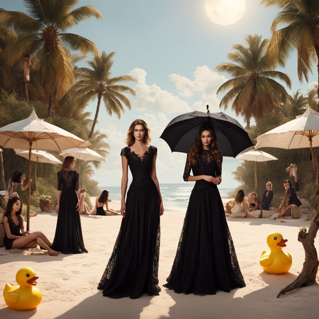 Gothic Teens Build Sandcastles in Golden Hour Oil Painting