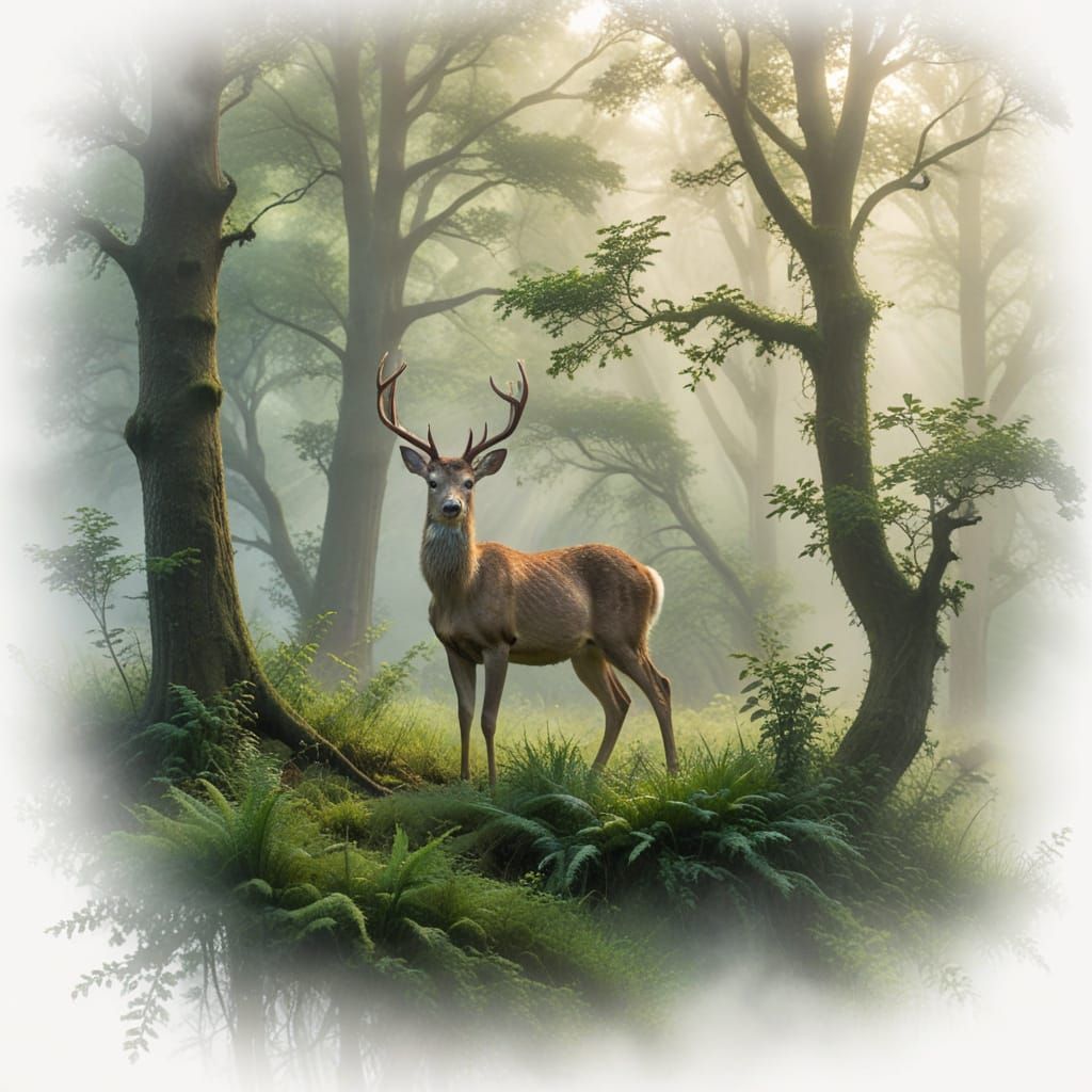 Graceful Deer in Misty Forest Clearing
